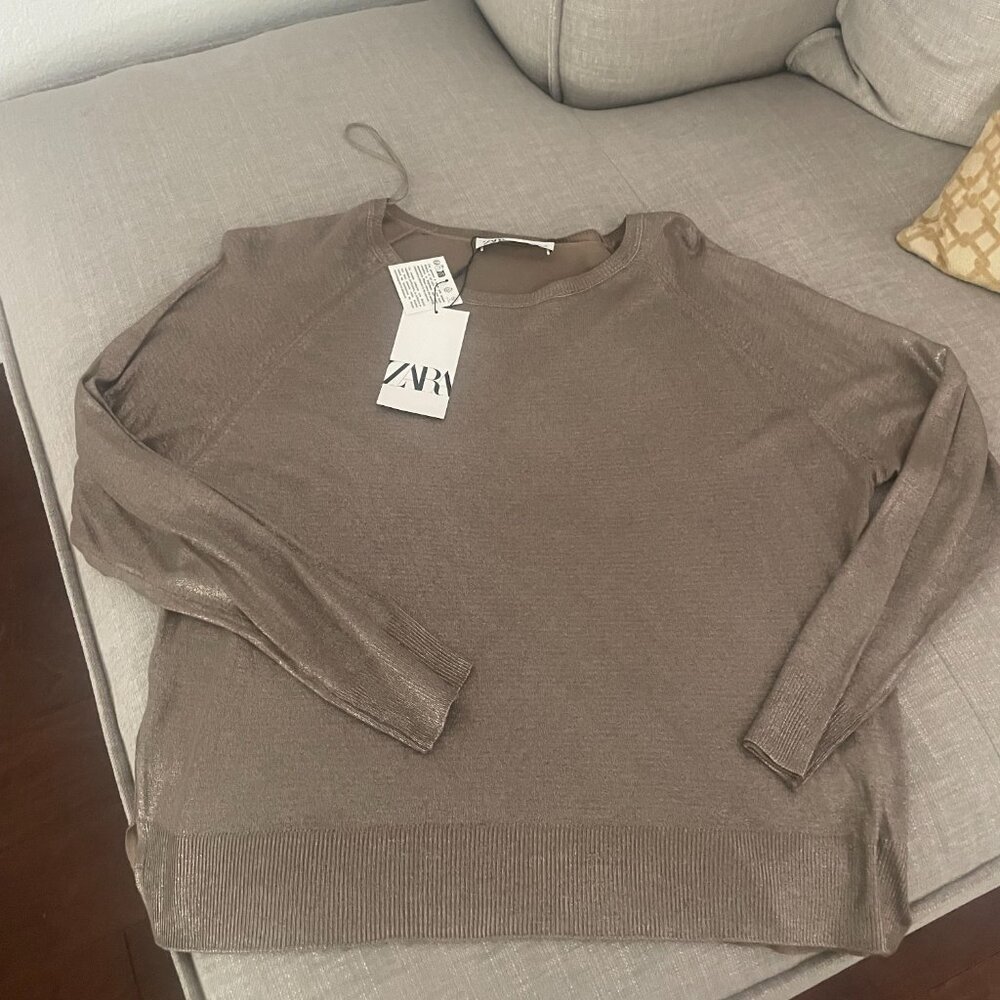 Zara Foil Fine Knit Sweater (Bronze) Never Worn- Tags still on! - Picture 2 of 4